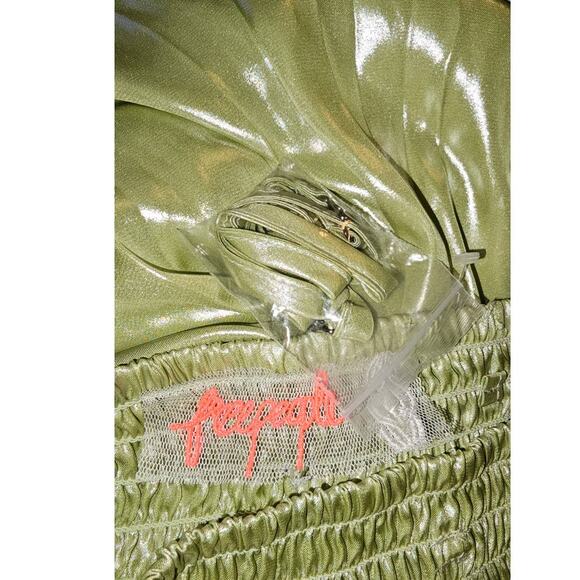 New Free People Julie Metallic Wide-Leg Jumpsuit $200 X-SMALL Green Boho Smocked - Picture 3 of 6